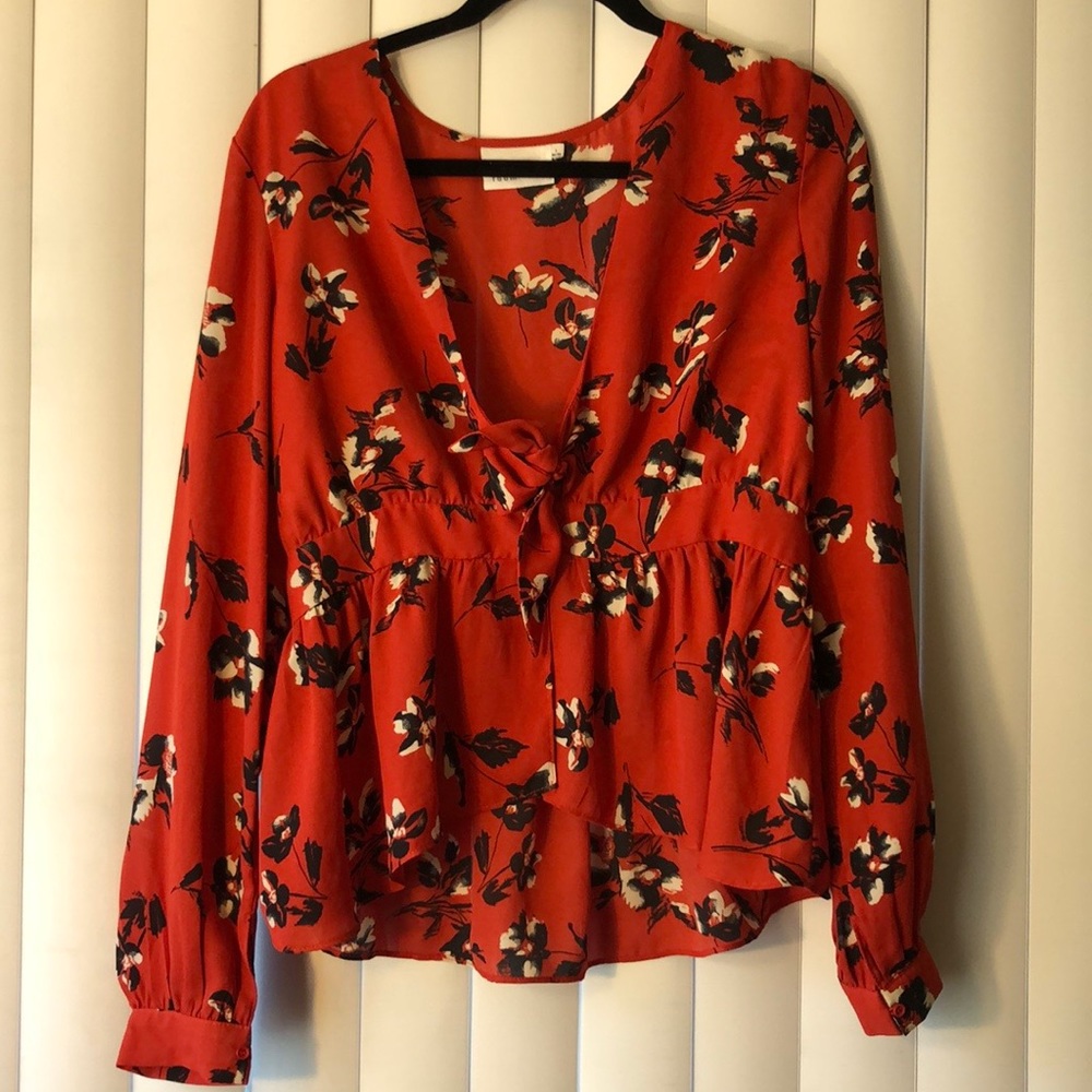 Red floral long sleeve blouse